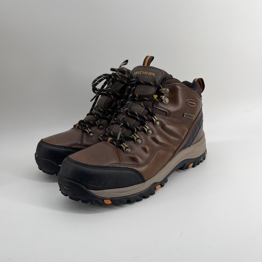 Skechers Relaxed Fit Waterproof Hiking Boots Mens 9 Brown Leather 65529 DKBR